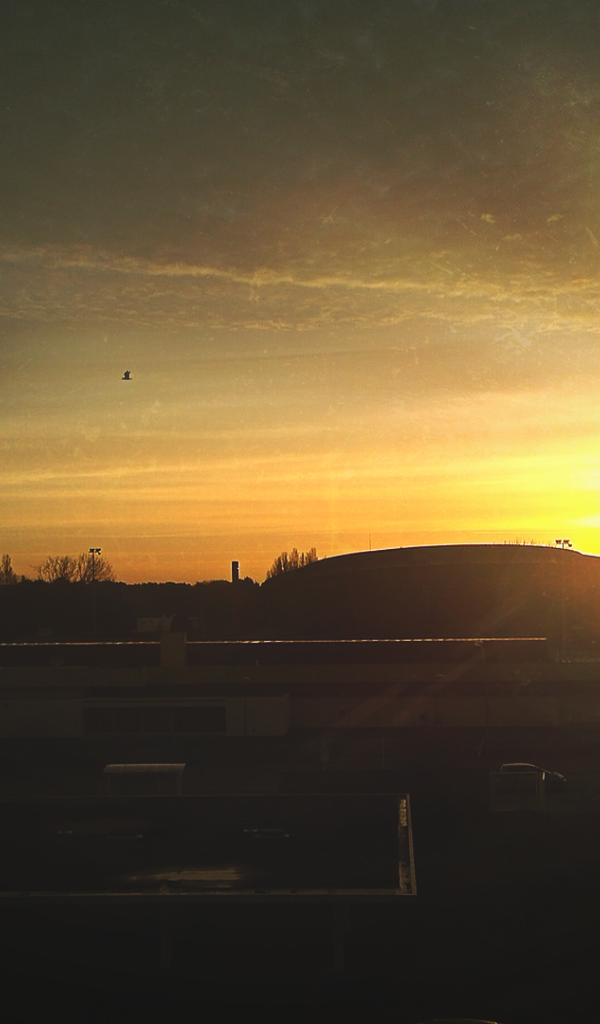 Восход солнца над постройками