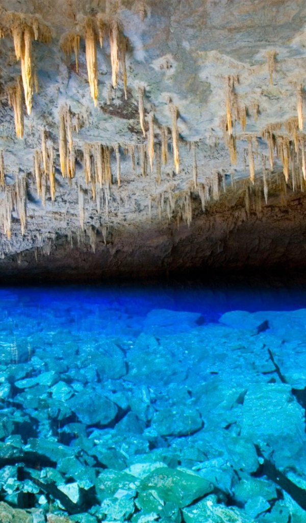 Наросты извести на потолке пещеры