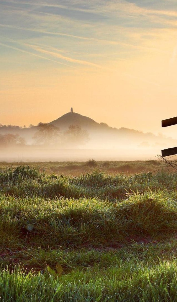 Солнце рассеивает утренний туман на ферме