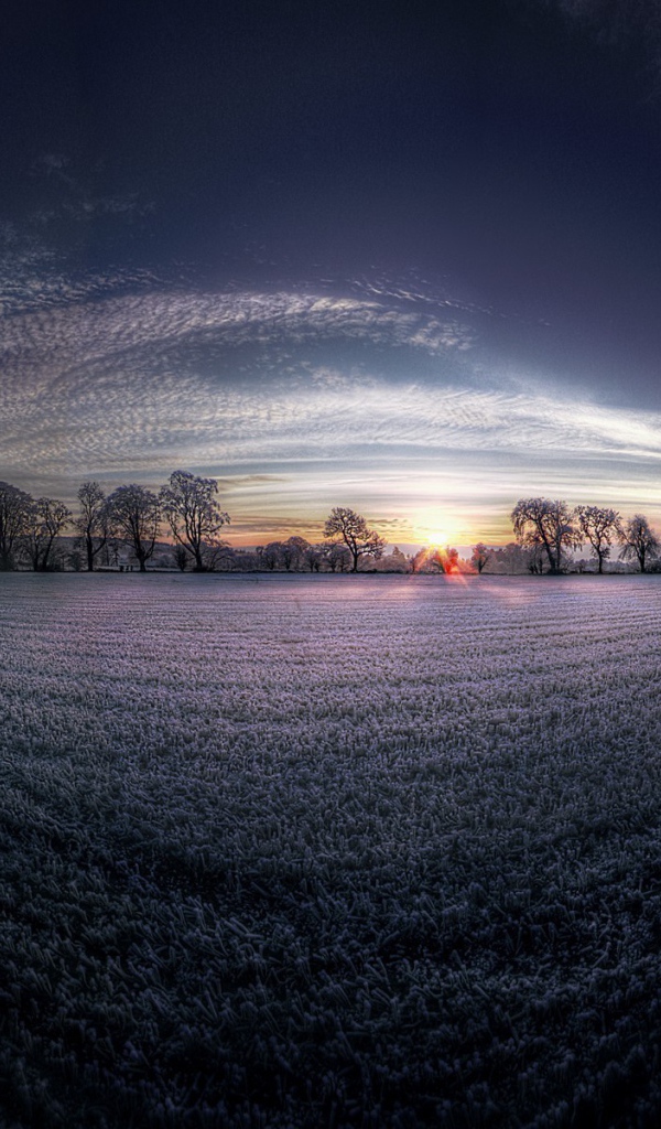Зимний рассвет, линза рыбий глаз