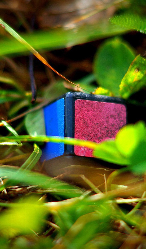 Элемент кубика Рубика лежит в траве