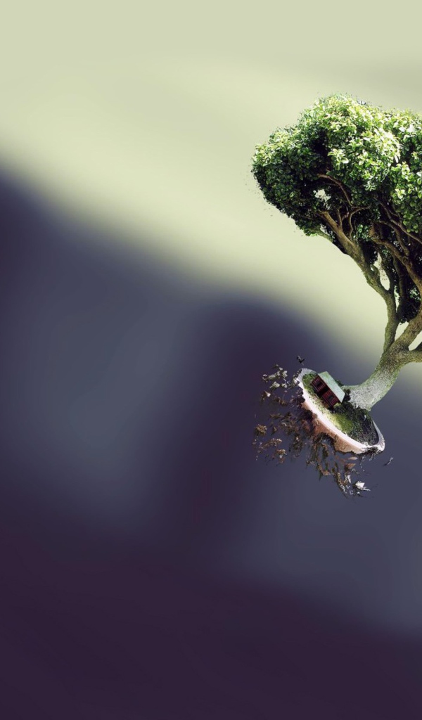 Летающее дерево на темном фоне