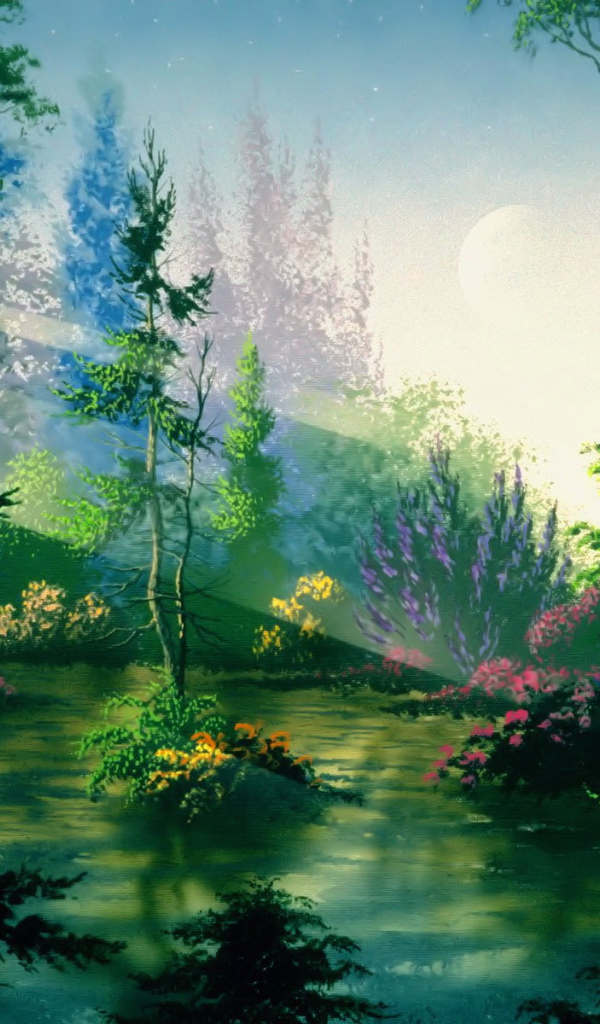 Весенние лучи солнца над рекой