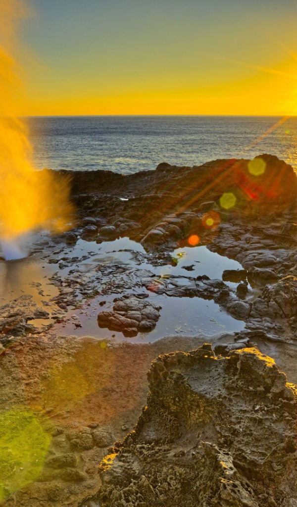 Закат на берегу моря, фото HDR