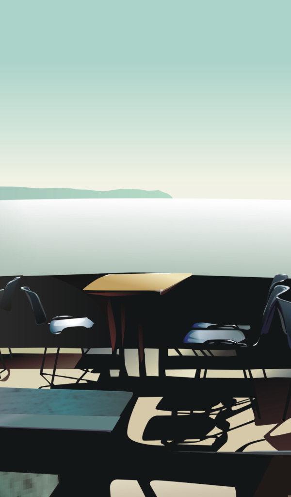 Девушка в кафе около моря
