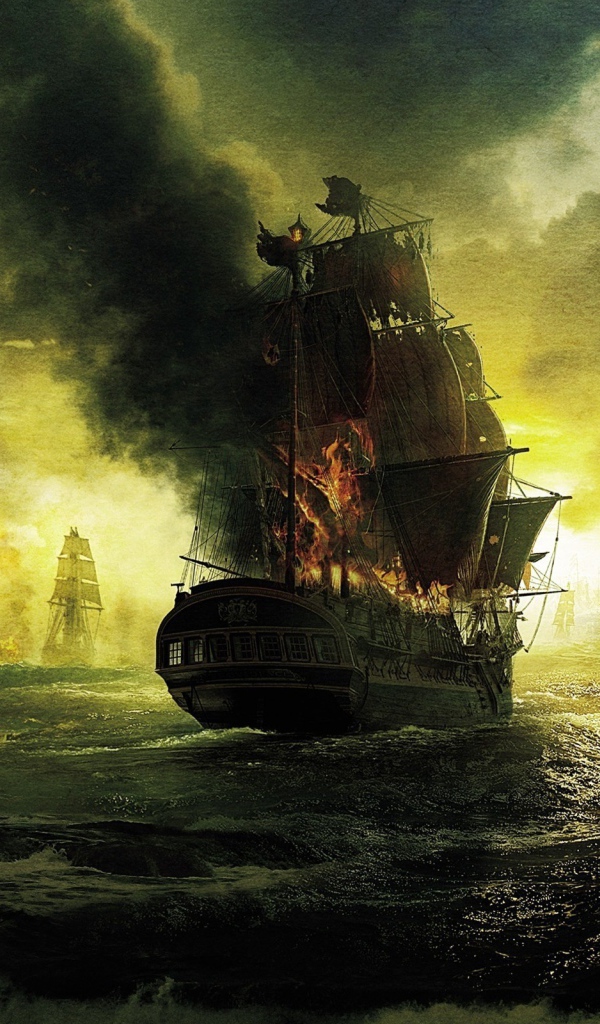 The burning ship after the battle, the picture