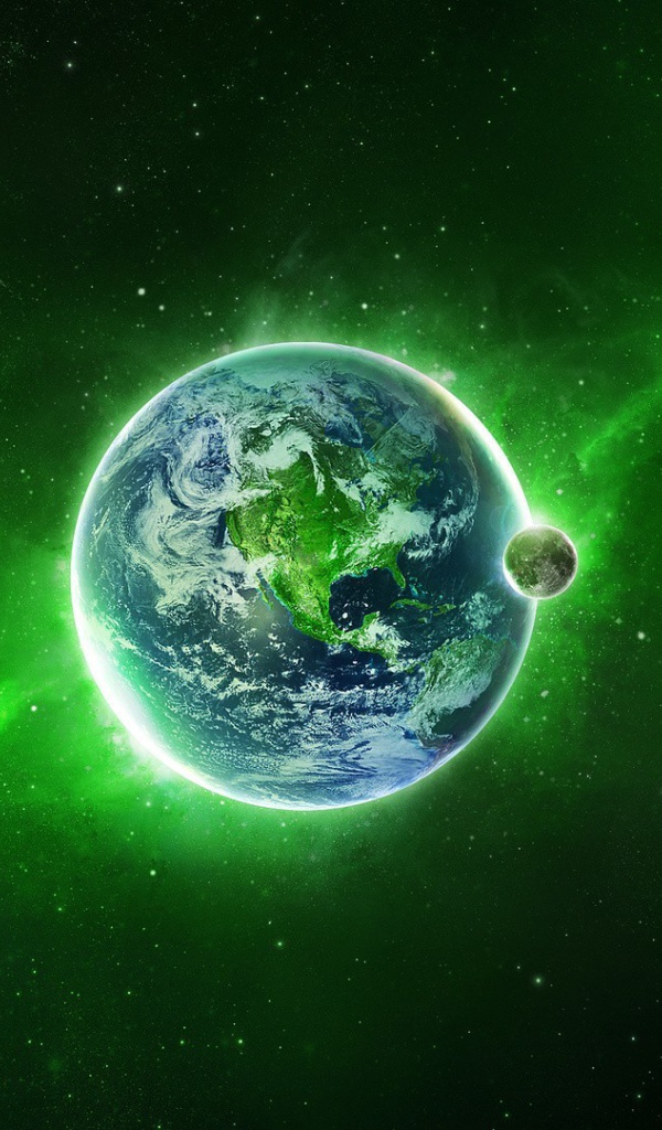 Наша планета на фоне зеленой туманности