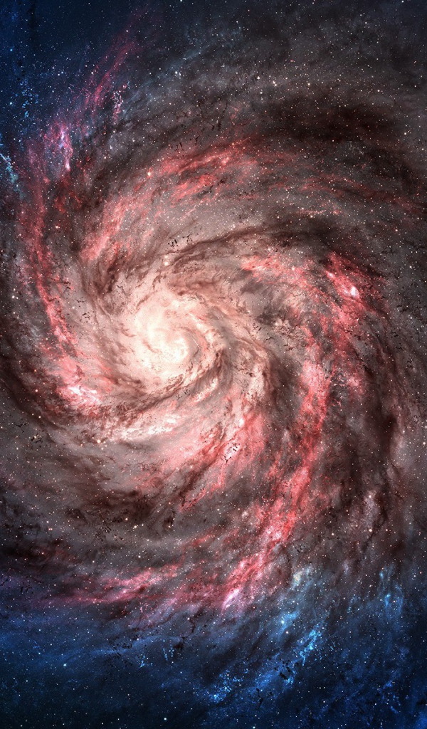 Розовая спиральная галактика с голубыми краями