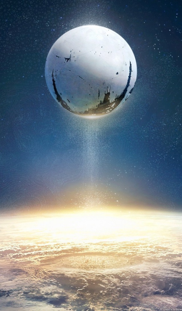 Белый спутник над планетой