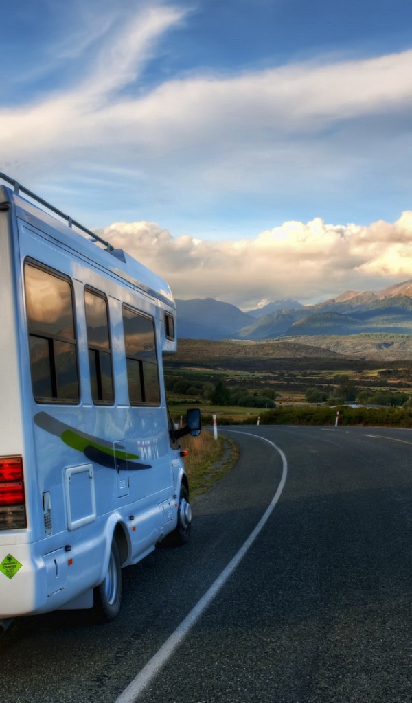 Bus on the road in New Zealand