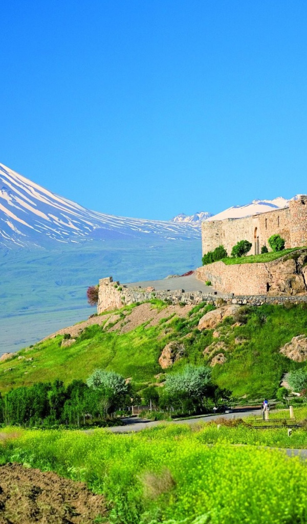 Армянская крепость на фоне горы Арарат