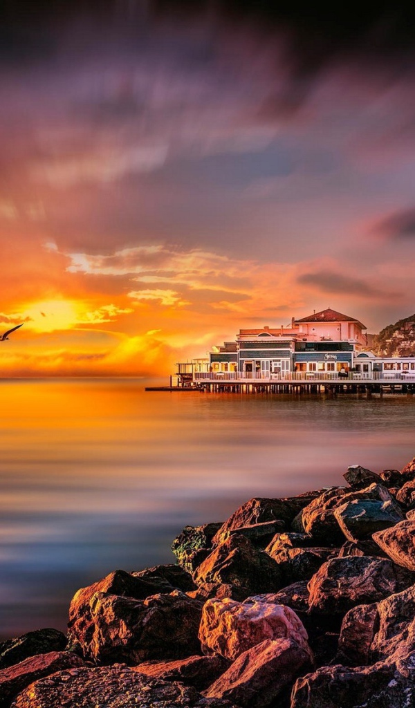 Скалистый берег на закате, Калифорния