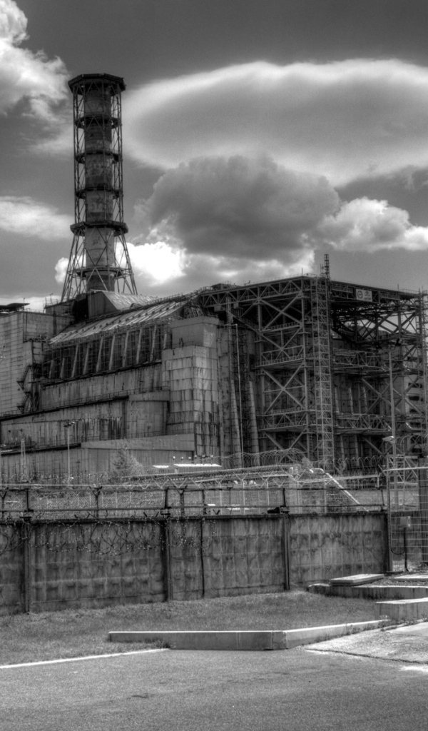 Black and white photo of the reactor in Chernobyl