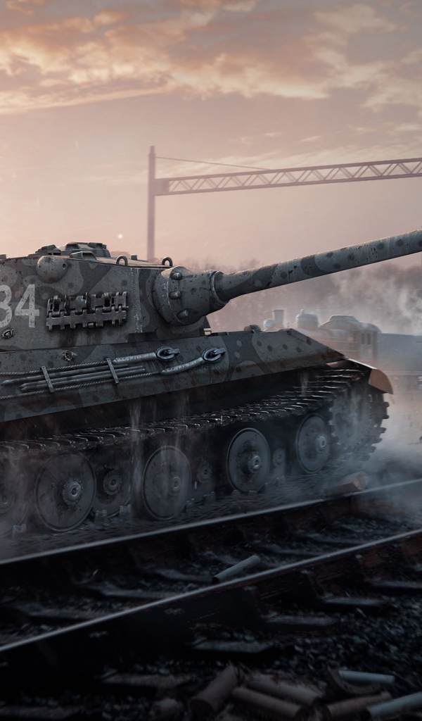 Танк Е 75 у железной дороги, игра World of Tanks