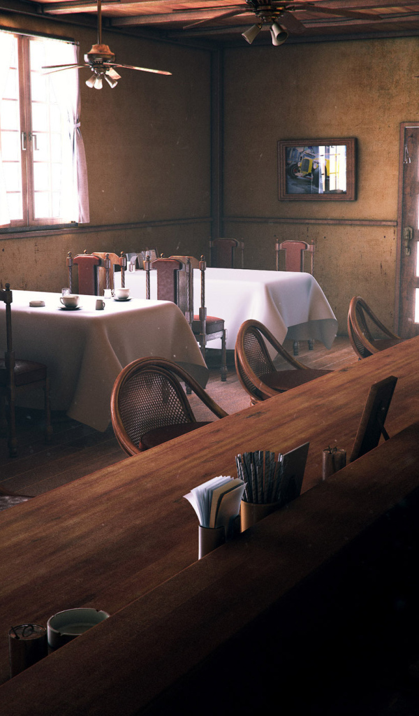 The interior of the café with a bar