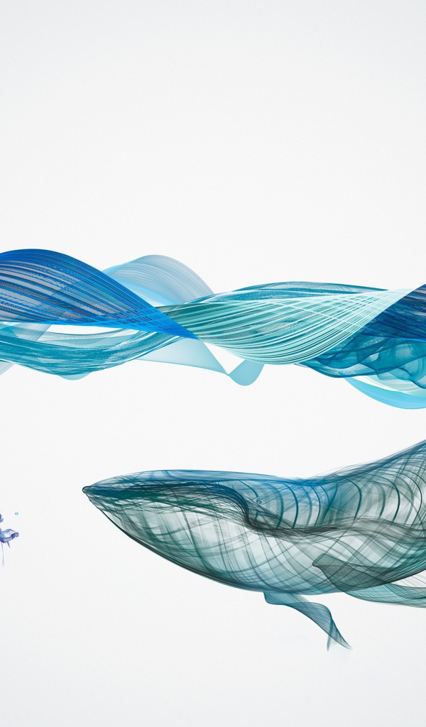 Большой кит и водолаз под водой 3д графика