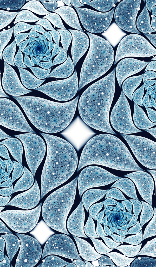 Голубые абстрактные цветы, фрактальный рисунок