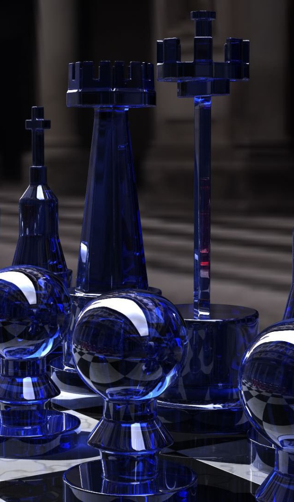 Синие стеклянные шахматы 3D графика 