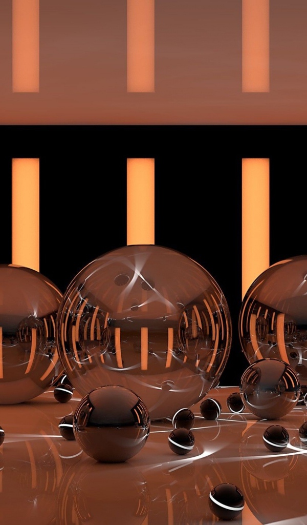 Глянцевые шары на поверхности с неоновыми полосками 