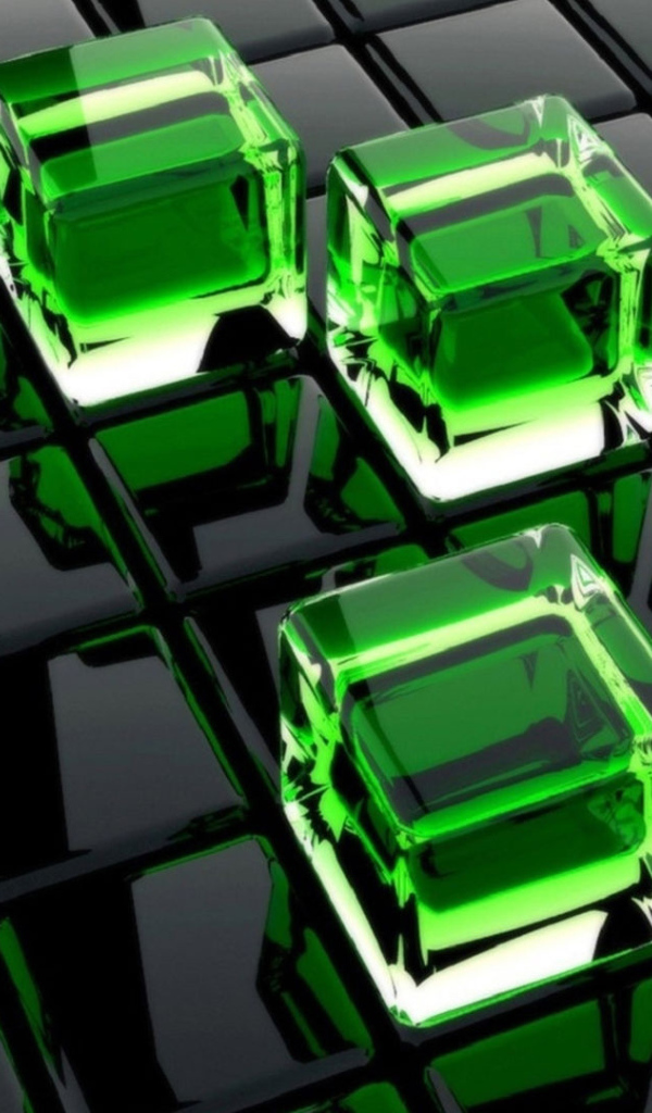 Зеленые стеклянные кубы 3D графика 