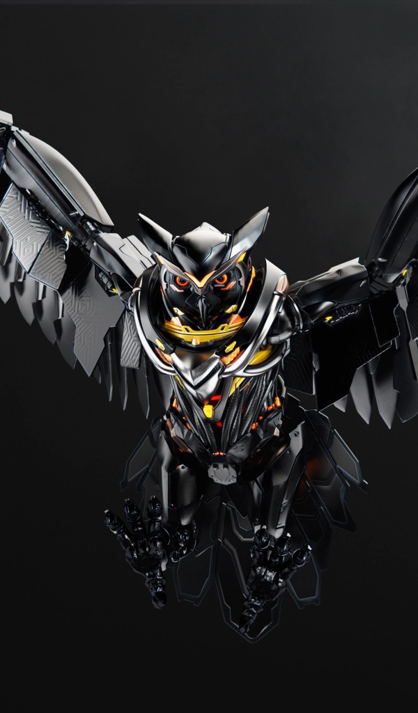 Железная сова на сером фоне 3д графика