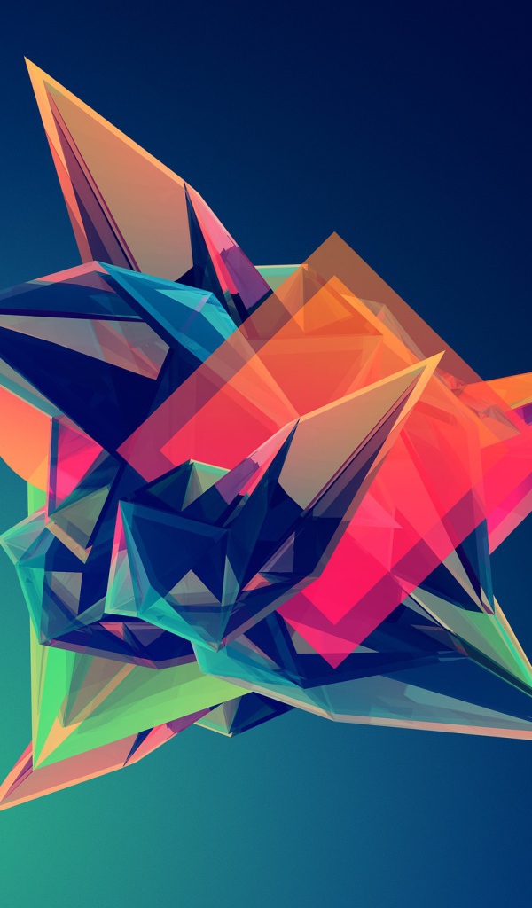 Разноцветный остроугольный кристалл на синем фоне 