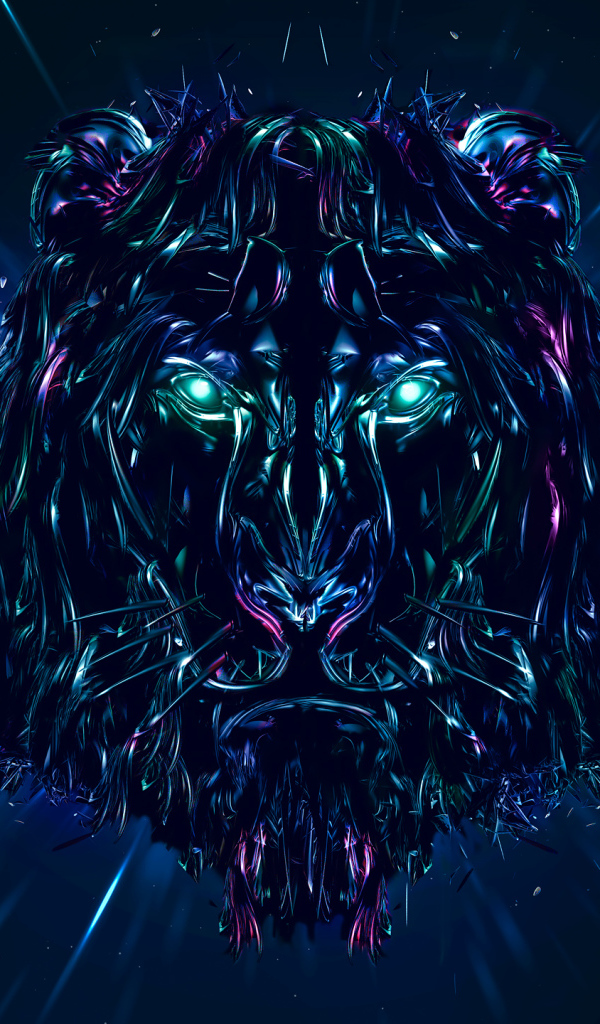 Неоновый лев 3д графика