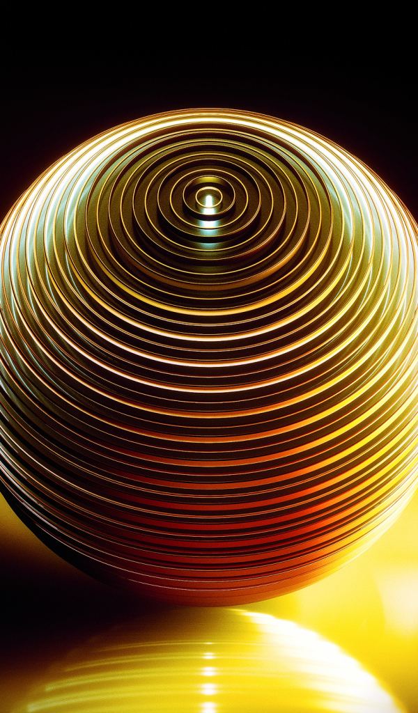 Металлическая желтая сфера отражается в поверхности