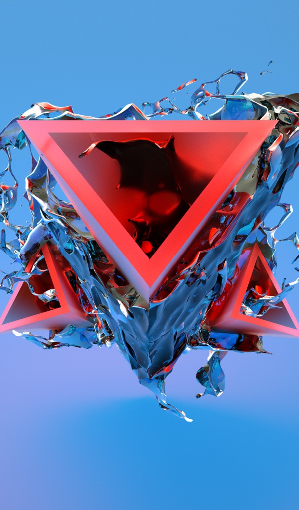 Треугольник разрушается на части на голубом фоне