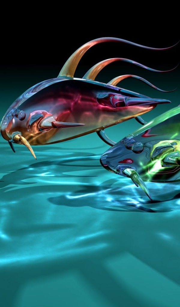 Две прозрачные стеклянные рыбки 3д графика 