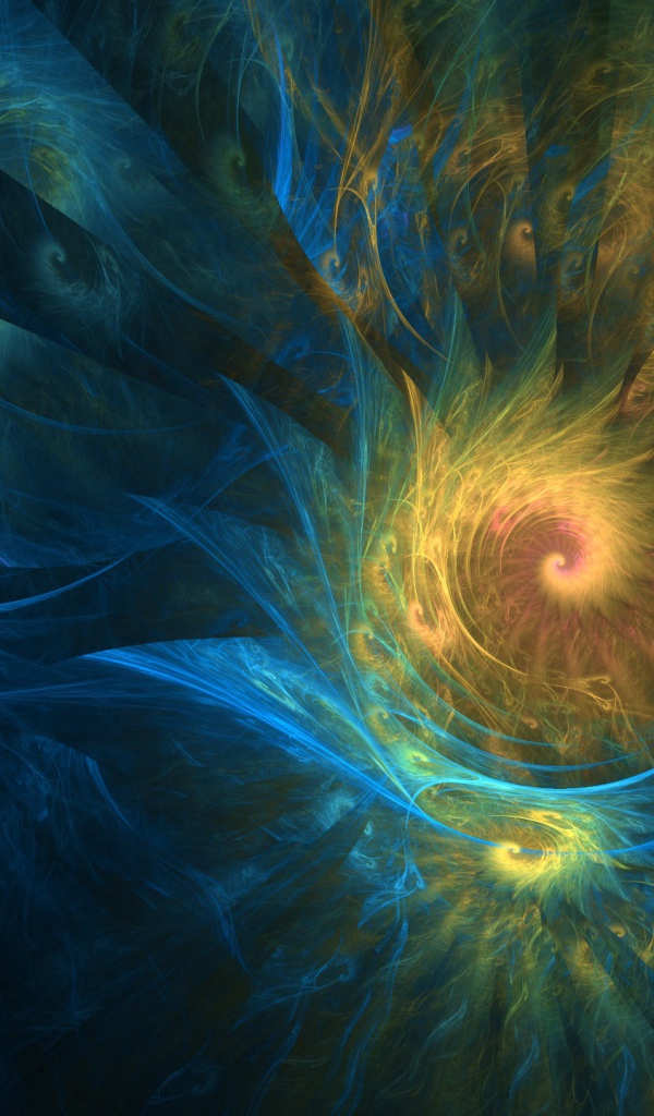 Желто - голубые спиральные фракталы  