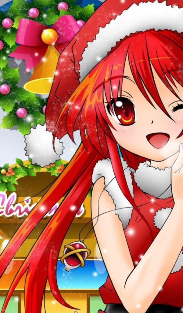 Девушка аниме с новогодним подарком