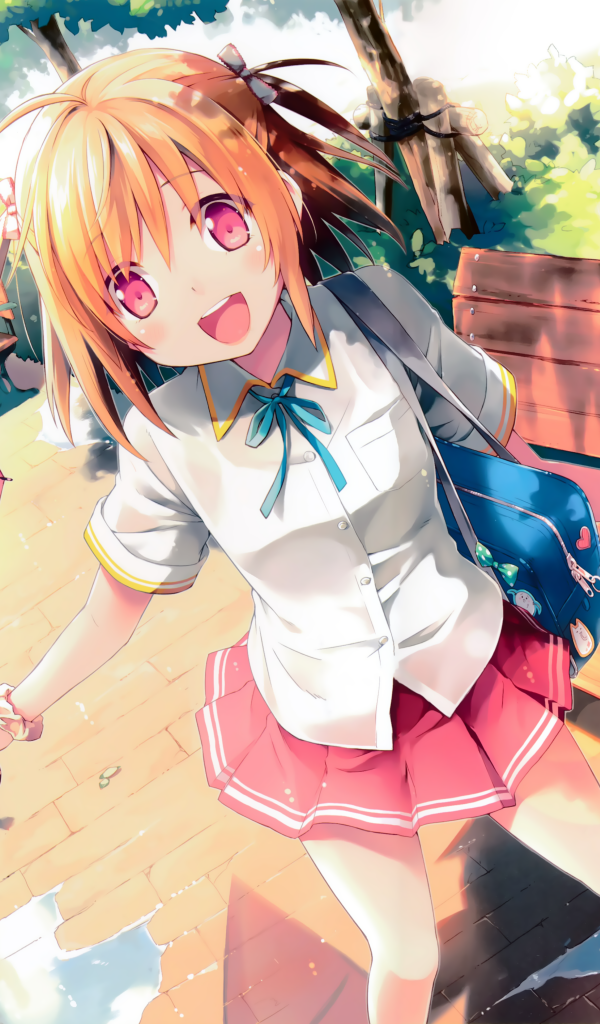 Веселая девушка аниме с розовым зонтом