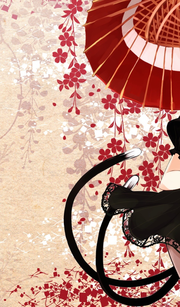 Девушка кошка под зонтом аниме 