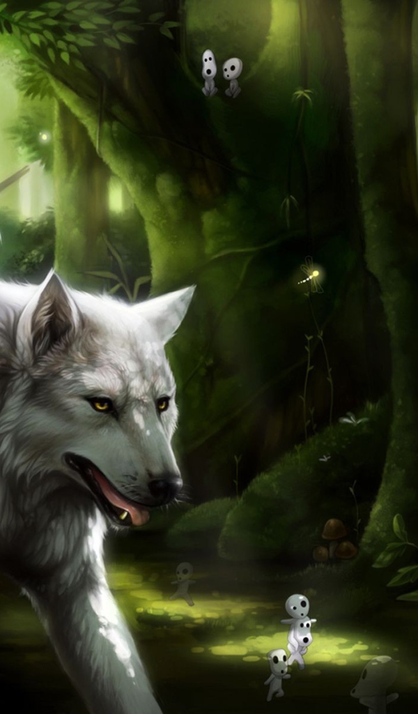 Девушка верхом на белом волке аниме Принцесса Мононоке 