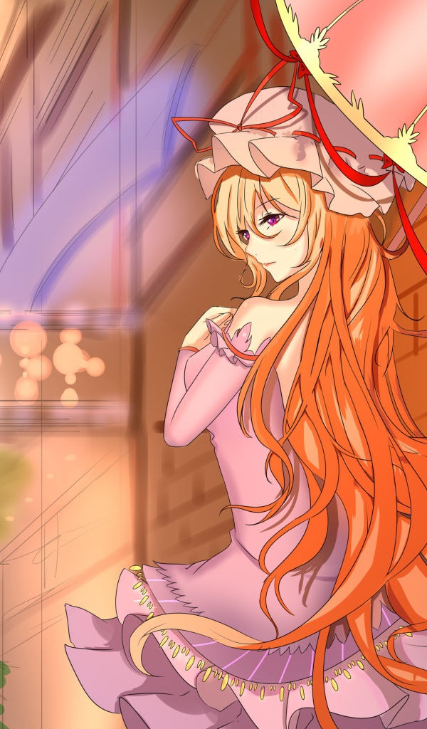 Девушка с рыжими волосами под розовым зонтом аниме 