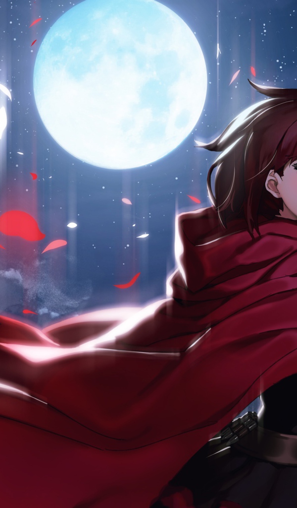 Руби Роуз на фоне полной луны аниме RWBY 