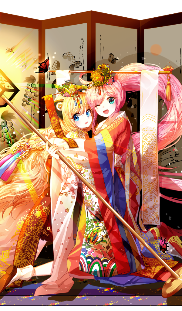 Две девушки в костюмах, аниме  Вокалоид