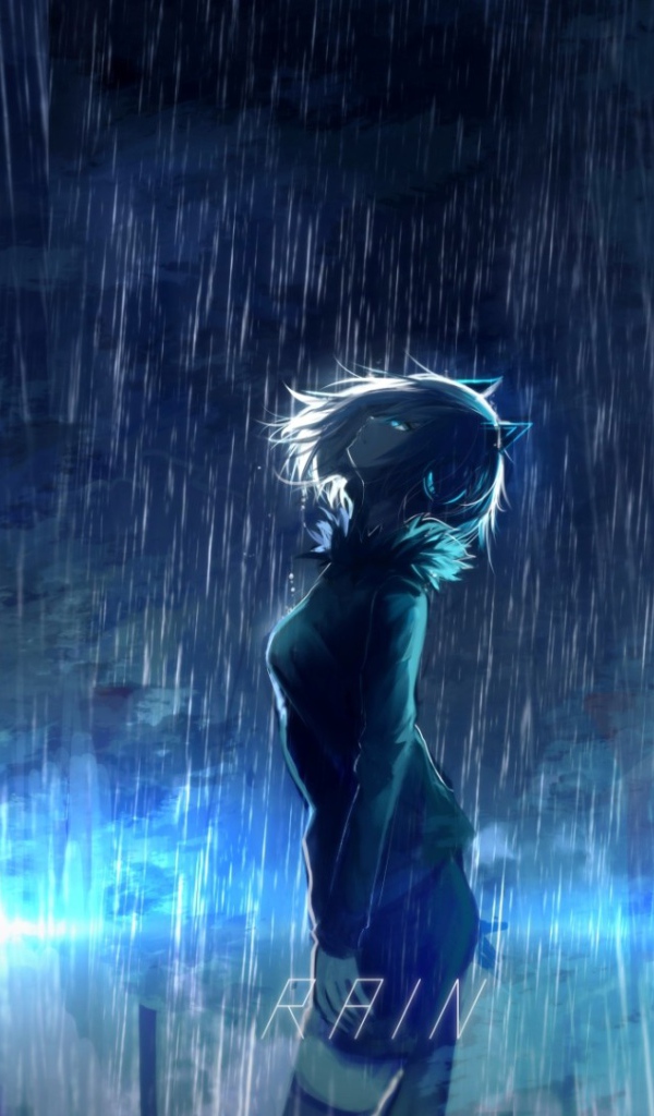 Девушка аниме под дождем 