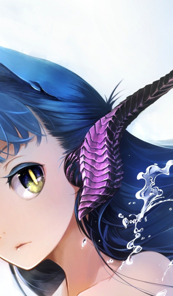 Девушка аниме с большими глазами и голубыми волосами 