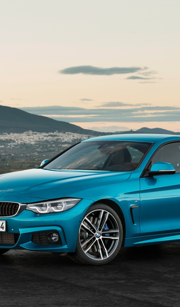 Синий автомобиль  BMW 4 Series на фоне горизонта