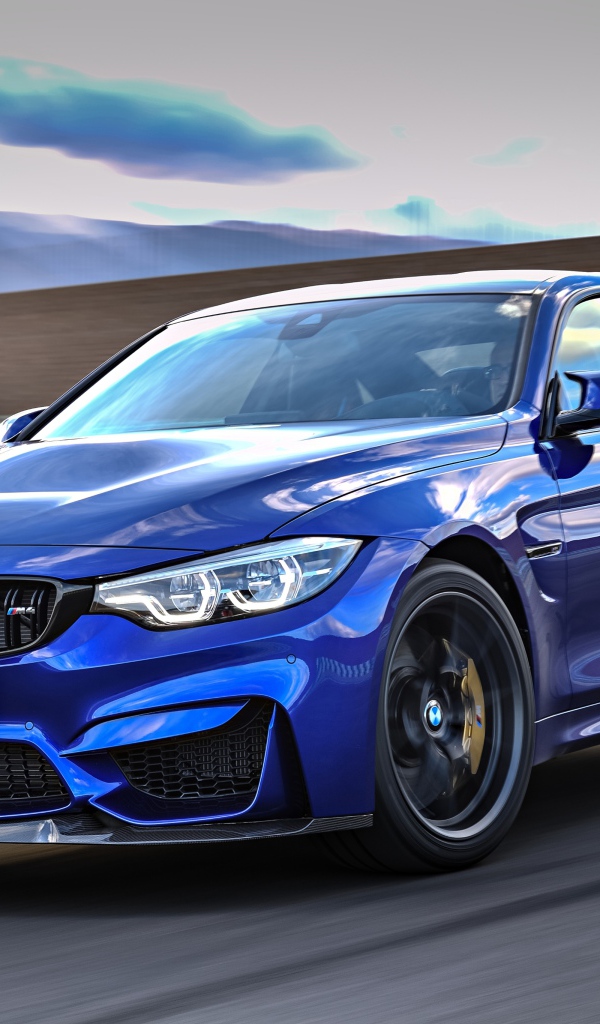 Синий автомобиль BMW M4 CS Worldwide, 2017 года