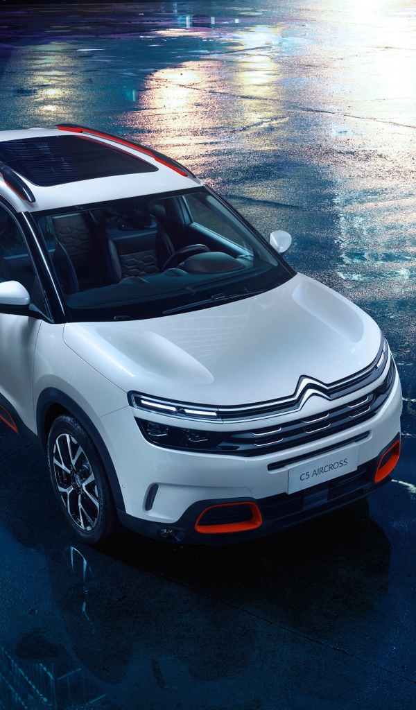 Серебристый кроссовер Citroen C5 Aircross на мокром асфальте