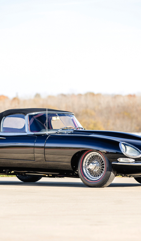 Стильный черный ретро автомобиль Jaguar E-Type 