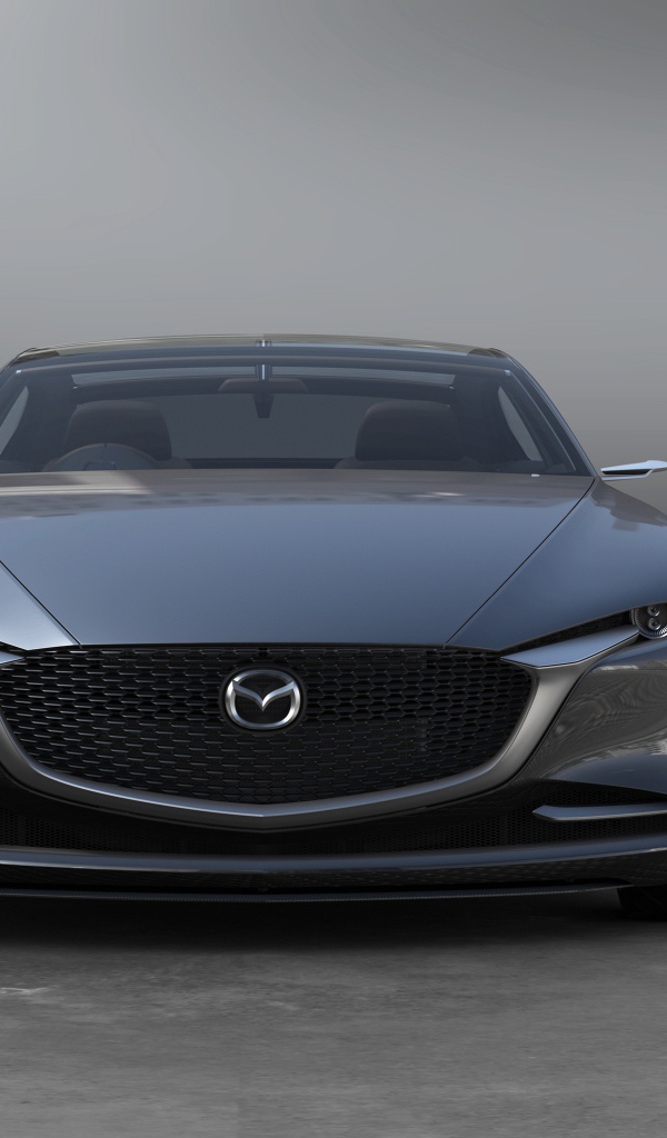 Серебристый автомобиль  Mazda Vision Coupe, 2017 вид спереди