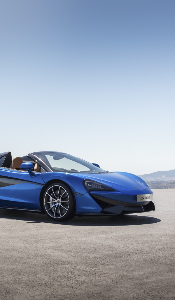 Синий спортивный автомобиль  McLaren 570S Spider, 2018