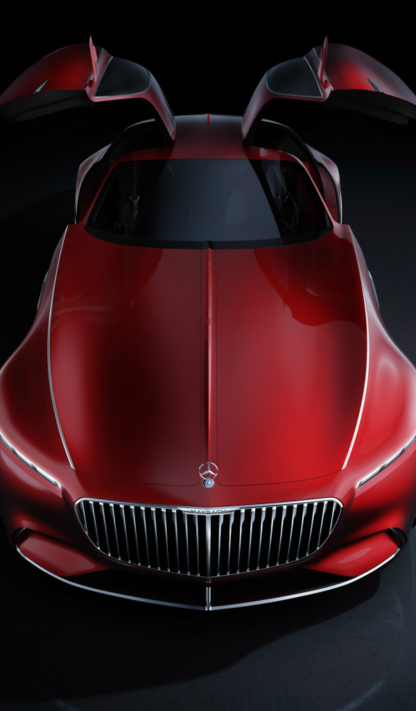 Красный автомобиль  Vision Mercedes-Maybach 6 с открытыми дверями 