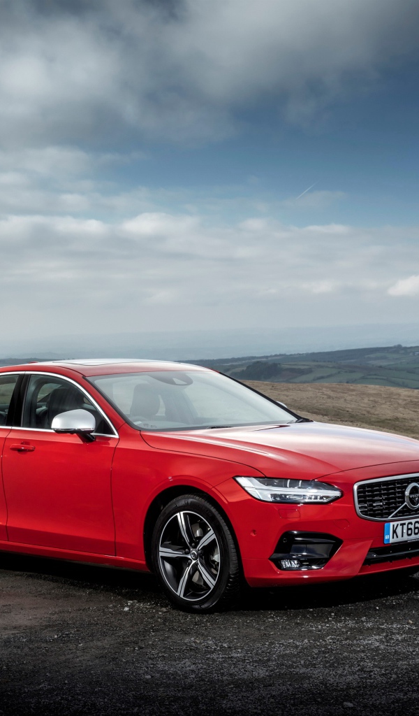 Красный автомобиль Volvo S90 D5 R-Design, 2017 