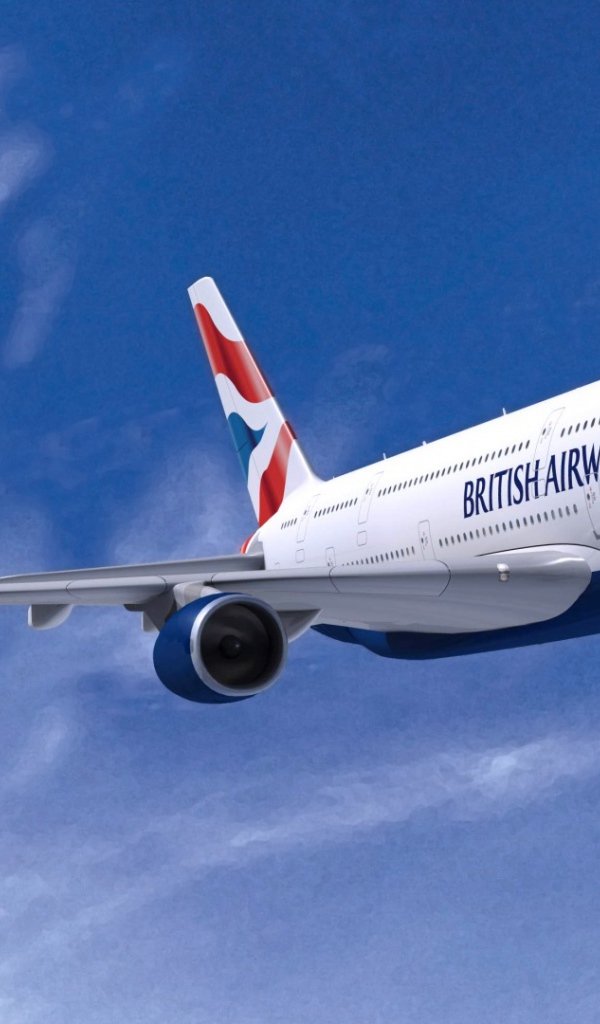 Airbus A380 авиакомпании British Airways на фоне голубого неба