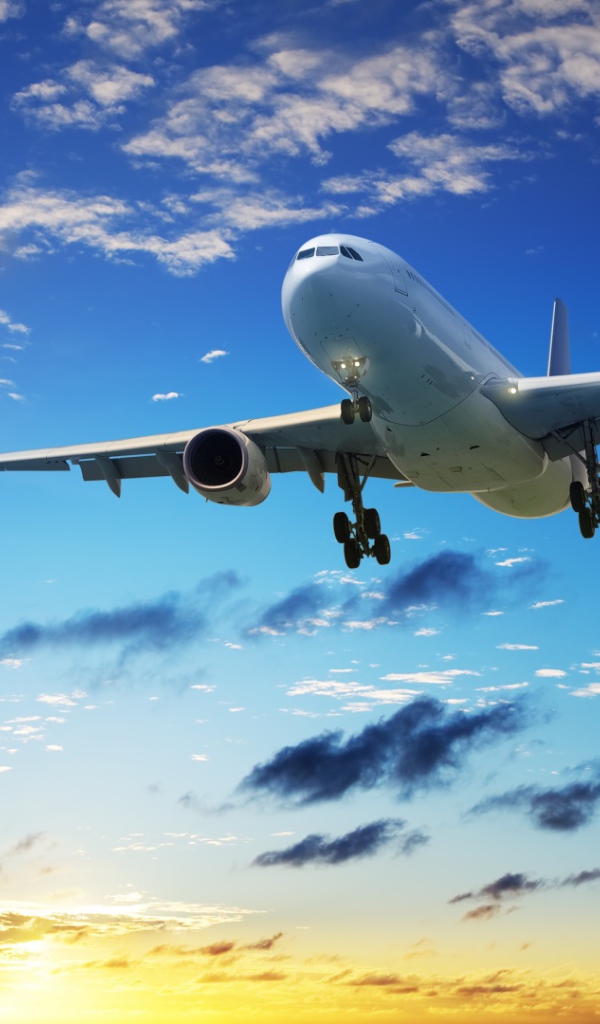 Посадка Boeing на фоне заката